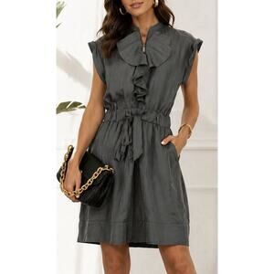 Armani Exchange Gray Ruffle Front Zip Dress Women 4 Sleeveless Utility Work